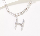 Diamonique Paperclip Link Initial "H" Necklace Sterling Silver